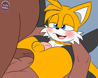 anal anal_penetration anthro anthro_penetrated balls blue_eyes clothing dark_body dark_skin double_anal double_penetration femboy full_nelson fur genitals group half-closed_eyes human_on_anthro human_penetrating human_penetrating_anthro interspecies legs_up legwear male male/male male_penetrated male_penetrating male_penetrating_male narrowed_eyes penetration penis pink_penis sex trio yellow_body yellow_fur sirjzau sega sonic_the_hedgehog_(series) miles_prower canid canine fox human mammal 5:4 hi_res