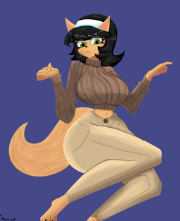accessory anthro barefoot big_breasts black_hair bottomwear breasts clothing denim denim_bottomwear denim_clothing feet female green_eyes hair hair_accessory hairband huge_hips jeans looking_at_viewer midriff pants pose simple_background solo sweater tan_body thick_thighs topwear turtleneck wide_hips pegaso_207 nickelodeon t.u.f.f._puppy kitty_katswell domestic_cat felid feline felis mammal 2025 colored hi_res shaded signature