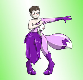 anthro blush breasts closed_smile clothing consensual_transformation costume digitigrade female fursuit gender_transformation glistening glistening_clothing green_background hair human_to_anthro latex latex_clothing latex_skinsuit latex_transformation male mid_transformation mouth_closed mtf_transformation nipples purple_body purple_hair simple_background skinsuit smile solo species_transformation standing suit_transformation tail tight_clothing transformation fox0808 canid canine fox human mammal 2015 colored digital_drawing_(artwork) digital_media_(artwork)