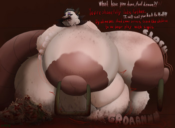 anthro areola belly big_areola big_belly big_breasts big_nipples big_tail blind_eye blood blood_on_face blood_on_hand blood_splatter bodily_fluids bone breasts brutality cannibalism clothing collar corpse corpse_disposal crown death dialogue ear_piercing ear_ring elderly_anthro elderly_female eye_bags female glistening glistening_body gore groan groaning_belly grotesque_death hard_vore headgear horror_(theme) huge_areola huge_breasts huge_nipples huge_tail hyper hyper_areola hyper_breasts hyper_nipples hyper_tail kneeling makeup mature_anthro mature_female montgomery_glands morbidly_obese morbidly_obese_female nipple_piercing nipples obese obese_female occult_symbol overweight overweight_female pentagram piercing priest religious_symbol ring_piercing sigil sitting slosh sloshing_breasts solo symbol tail text tiara torn_clothing vore wide_hips wrinkles m4n deborah_(m4n) american_opossum hybrid mammal marsupial undead vampire english_text hi_res