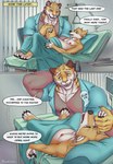 anthro belly big_belly dialogue duo embarrassed hospital impregnation male male/male pregnant pregnant_anthro pregnant_male shy size_difference stacked_impregnation text bluewoman server_dingo canid canine canis dingo felid feline mammal pantherine tiger absurd_res english_text hi_res