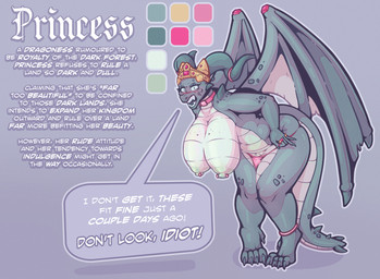 anthro areola big_breasts breasts female female_anthro green_areola green_nipples hanging_breasts horn nipples solo speech_bubble text wings chestdandy mythology dragon mythological_creature mythological_scalie scalie 2023 absurd_res hi_res