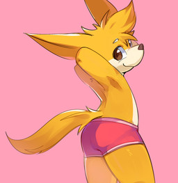 ambiguous_gender anthro big_ears biped brown_eyes brown_nose closed_smile clothed clothed_ambiguous clothed_anthro clothing eyebrows fur glistening glistening_eyes hands_behind_head looking_at_viewer looking_back looking_back_at_viewer mouth_closed multicolored_body multicolored_fur pink_background pink_clothing pink_underwear pointy_ears prick_ears simple_background smile smiling_at_viewer solo tail two_tone_body two_tone_fur underwear underwear_only white_body white_eyebrows white_fur yellow_body yellow_fur yellow_tail young young_ambiguous young_anthro smite_(artist) league_of_legends riot_games tencent smite_(character) mammal yordle 2026 digital_drawing_(artwork) digital_media_(artwork) hi_res adult_(lore) male_(lore)