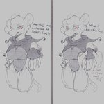 anthro big_breasts breasts clothing disembodied_hand female huge_breasts red_eyes simple_background solo text c3ilin warhammer_(franchise) snikch_(c3ilin) mammal murid murine rat rodent skaven 1:1 english_text hi_res