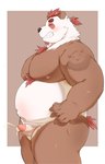 anthro blush bodily_fluids brown_body cum ejaculation erection eyes_closed genital_fluids genitals kemono male overweight overweight_male penis simple_background smile solo tattoo white_body tengzai05 bear giant_panda mammal 2024 hi_res