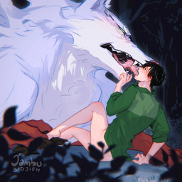 bestiality bestiality_kiss blue_body blue_fur blush bodily_fluids clothing convenient_censorship countershading duo fangs feral forest french_kissing fur green_clothing human_on_feral interspecies kissing larger_feral larger_male male male/male male_feral male_human male_on_feral plant red_paws saliva size_difference smaller_human smaller_male snout teeth tree jambu_bidjieh campfire_cooking_in_another_world_with_my_absurd_skill mythology fel_(campfire_cooking) mukoda_tsuyoshi canid canine canis human mammal mythological_canine mythological_creature wolf 1:1 hi_res