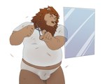 2021 anthro brown_body brown_fur bulge clothing felid flaccid fur genitals hi_res humanoid_hands kemono lion male mammal overweight overweight_anthro overweight_male pantherine penis solo underwear wdh3905