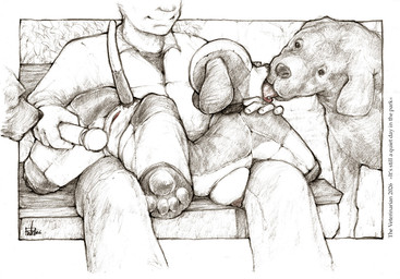 ambiguous_gender bdsm bench bestiality bestiality_kiss bitchsuit bondage_gear breasts buttplug buttplug_tail collar dog_costume dominant dominant_male fake_tail female feral genitals gimp_mask group hitachi_magic_wand lying lying_on_another lying_on_lap male male/female mask nipples on_front park_bench petplay piercing plug_(sex_toy) public roleplay sex_toy smile submissive submissive_female tongue tongue_piercing vibrator vibrator_on_clitoris vulva wand_vibrator the_veterinarian hitachi canid canine canis domestic_dog human mammal