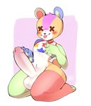 :3 anthro balls big_balls big_penis blep blush bottomless clothed clothing crop_top erection genitals huge_penis male navel penis plushie shirt shirt_only simple_background smile solo teddy_bear tongue tongue_out topwear topwear_only x_eyes punkinbuu animal_crossing nintendo stitches_(animal_crossing) animate_inanimate bear living_plushie mammal digital_media_(artwork) hi_res shaded