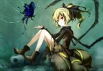 blonde_hair blue_wings bone boots clothed clothing detailed_background duo female feral footwear fully_clothed hair long_hair pale_skin red_eyes ribbons shoes sitting skull wings young tewisoku touhou yamame_kurodani animal_humanoid arachnid arachnid_humanoid arthropod arthropod_humanoid butterfly humanoid insect lepidopteran spider_humanoid digital_media_(artwork)