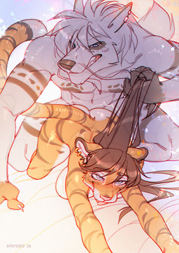 anthro anthro_on_anthro anthro_penetrated anthro_penetrating anthro_penetrating_anthro biped breasts butt claws countershade_torso countershading duo female female_penetrated fingers fur hair male male/female male_penetrating male_penetrating_female nude nude_anthro nude_female nude_male penetration sex smile stripes tail tongue spefides canid canine felid mammal pantherine tiger 2026 digital_drawing_(artwork) digital_media_(artwork)