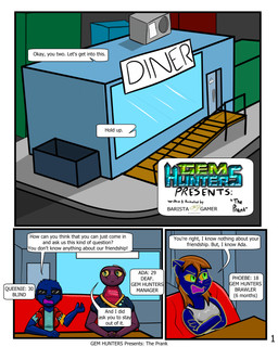 anthro blind building cochlear_implant_processor counter crossed_arms deaf dialogue disability eyewear female furniture ramp sign sofa sunglasses text baristagamerproductions ada_(gem_hunters) phoebe_(gem_hunters) queenie_(gem_hunters) canid canine felid feline mammal reptile scalie snake 4:5 absurd_res comic english_text hi_res shaded