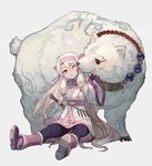 2018 ambiguous_gender asian_clothing beads bear black_clothing black_eyes black_legwear black_tights blue_bead boots claws clothing digital_media_(artwork) duo east_asian_clothing face_lick fate_(series) female feral fluffy fluffy_tail footwear fur fur_markings hair hi_res japanese_clothing jewelry lalalalack legwear licking long_hair long_sleeves mammal markings melee_weapon necklace necklace_only nude one_eye_closed open_mouth pink_boots pink_clothing pink_footwear polar_bear red_beads red_eyes simple_background sitonai sitting sword tail teeth tights tongue type-moon ursine weapon white_background white_body white_clothing white_fur white_hair