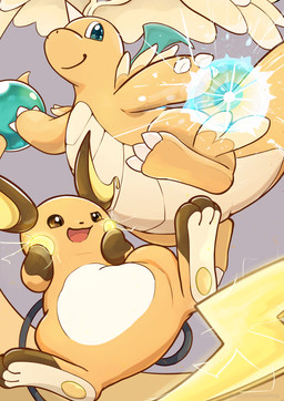 4_wings ambiguous_gender anthro brown_eyes claws duo electricity feathered_wings feathers featureless_crotch horn membrane_(anatomy) membranous_wings multi_wing open_mouth orange_body pawpads paws simple_background smile spread_legs spreading tail tan_body tan_feathers teal_eyes tongue unusual_wing_placement wings raaaichupudding mythology nintendo pokemon pokemon_legends_z-a dragon generation_1_pokemon generation_9_pokemon mega_dragonite mega_evolution mythological_creature mythological_scalie pokemon_(species) raichu scalie 2026 hi_res