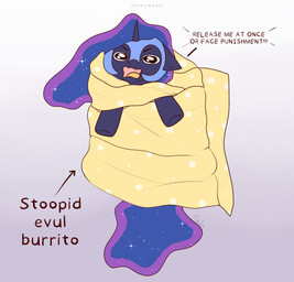 1_horn bedding blanket blue_hair blue_tail dialogue female female_feral feral gradient_background hair highlights_(coloring) horn open_mouth pleading_eyes purple_body purple_highlights purple_horn quadruped simple_background solo sparkles sparkling_hair tail text wrapped_in_blanket nnalyart friendship_is_magic hasbro my_little_pony mythology nightmare_moon_(mlp) equid equine mammal mythological_creature mythological_equine unicorn absurd_res digital_drawing_(artwork) digital_media_(artwork) english_text flat_colors hi_res krita_(artwork) paintstorm_(artwork)