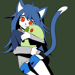 anthro blue_hair doll female fur hair hearing_aid orange_eyes solo tail teeth white_body white_fur eido_ghost my_neighbor_enide allie_(my_neighbor_enide) domestic_cat felid feline felis mammal 1:1