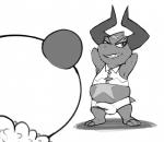 anthro balls bottomwear bulge chibi clothing duo genitals horn ill_fitting_clothing looking_away male penis pose scar shorts stretching topwear vest nivy_(artist) bushiroad future_card_buddyfight mythology chibi_panda_(buddyfight) demon_lord_dragon_batzz dragon mythological_creature mythological_scalie scalie monochrome