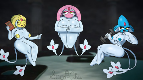 anthro big_breasts blue_body breasts curvy_figure exercise eyes_closed female group magenta_body muscular muscular_female nipples nude nude_female overweight overweight_female pokemorph thick_thighs trio voluptuous voluptuous_female weightlifting workout yellow_body scor-chii nintendo pokemon azelf generation_4_pokemon legendary_pokemon mesprit pokemon_(species) uxie 16:9 2026 hi_res widescreen