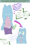 2017 4chan anthro bodily_fluids bonnibel_(roommates) butt_pinch crying dialogue duo english_text exclamation_point female five_nights_at_freddy's five_nights_at_freddy's_2 fur ghost_(artist) hi_res human humanoid imageboard lagomorph leporid male male/female mammal mike_schmidt mike_schmidt_(roommates) pinch rabbit roommates:motha scottgames screaming scut_tail short_tail simple_background smiley_face speech_bubble tail tears text white_background