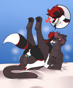 ahegao ambiguous_gender anal animal_genitalia animal_penis anthro backsack balls canine_genitalia canine_penis curling_toes duo ear_piercing feet femboy from_front_position genitals hand_holding heart_symbol looking_pleasured male male/male mating_press muscular obsessiveame pawpads penis piercing sex size_difference small_top_big_bottom unknown_artist artiwuff vicdaleopard canid canine canis felid leopard mammal pantherine wolf hi_res