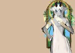 anthro clothing fur grey_body grey_fur hair halo holy male ring_(jewelry) solo toga white_hair spoiledragon mythology khardiel dragon mythological_creature mythological_scalie scalie absurd_res hi_res