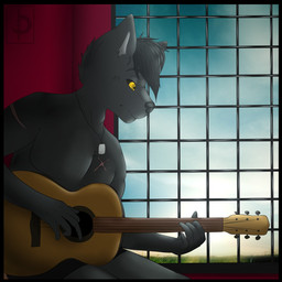 acoustic_guitar anthro black_nose clothing dog_tags fur guitar hair male musical_instrument playing_guitar playing_music plucked_string_instrument scar solo speedpaint string_instrument pozi darkwolf_(darkwolfdemon) canid canine canis mammal wolf 1:1 2015 hi_res