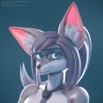 anthro big_ears blue_eyes clothed clothing eyewear female female/female glasses hair looking_at_viewer necktie nude simple_background solo orilas hilwu canid canine mammal 1:1 2024 3d_(artwork) digital_media_(artwork) hi_res