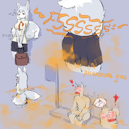 fart fart_cloud fart_fetish female in_heat male male/female orange_fart_cloud pheromone_fart pheromone_gas pheromones rumbling_stomach 123zzj canid canine fox mammal 1:1 hi_res
