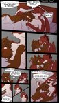 4:7 absurd_res anthro ash_(chaoticrampage) clothed clothing comic cuddling dialogue domestic_cat dragon duo english_text felid feline felis gills hi_res kissing lithiumred male male/male mammal muscular mythological_creature mythological_scalie mythology scalie smoke tail text topless vox_(lithiumred)