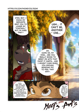 anthro black_body black_fur dialogue duo fur male male/male text honeyjolteon_22 nintendo pokemon elias_(honeyjolteon_22) animal_humanoid canid canid_humanoid canine canine_humanoid canis dog_humanoid domestic_dog eeveelution generation_1_pokemon humanoid jolteon mammal mammal_humanoid pokemon_(species) 2026 absurd_res comic english_text hi_res url
