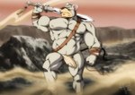 abs angry ankle_wraps anthro arm_wraps barefoot biceps bottomwear clothed clothing deltoids feet forearm_muscles frown key leather leather_strap loincloth loincloth_only male manly melee_weapon mountain mountain_background muscular muscular_legs muscular_thighs navel nipples obliques outside pecs solo straps sword sword_over_shoulder topless triceps weapon wraps funeral-paws oscar_martin's_solo mammal murid murine rat rodent 2021