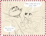 2020 absurd_res anthro border canid canine comic container cup dialogue disney duo english_text fox fur hi_res holding_container holding_cup holding_object judy_hopps lagomorph leporid looking_at_another mammal nick_wilde qalcove rabbit red_fox sketch speech_bubble text true_fox white_border zootopia