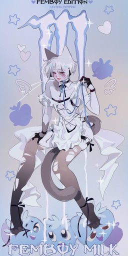 blush bow_ribbon clothing femboy fur grey_body grey_fur grey_tail hair leg_strap legwear maid_uniform male neckwear red_eyes solo stockings tail uniform white_body white_fur white_hair lenoidpipisoid monster_energy domestic_cat felid feline felis humanoid mammal hi_res