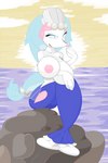 anthro areola blue_eyes blue_hair breasts clothing female hair long_hair nipples pink_areola pink_nipples sitting solo split_form white_body lil_scooter56 nintendo pokemon generation_7_pokemon marine merfolk pokemon_(species) primarina hi_res