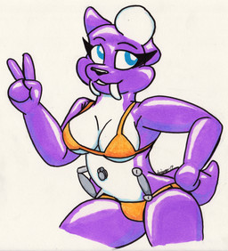 anthro belly_valve bikini bikini_top clothing female glistening glistening_body handles_on_waist inflatable purple_body simple_background solo swimwear two-piece_swimsuit simonov animate_inanimate felid living_inflatable living_pool_toy mammal prehistoric_species saber-toothed_tiger hi_res
