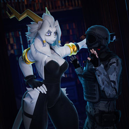 anthro antlers duo female horn male male/female thedirtyant pseudoregalia bass_boosted_soldier sybil_(pseudoregalia) human jackalope lagomorph mammal 1:1