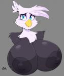 2018 absurd_res accipitrid accipitriform anthro areola avian bald_eagle beak big_areola big_breasts big_nipples bird black_body black_feathers blue_eyes breasts bust_portrait digital_media_(artwork) eagle eyelashes feathers female grey_background hi_res huge_areola huge_breasts huge_nipples looking_at_viewer nipples non-mammal_breasts nude portrait sea_eagle signature simple_background solo vimhomeless white_body white_feathers yellow_beak