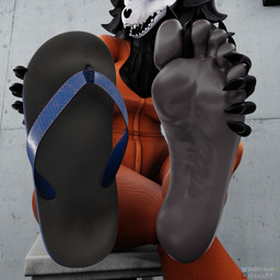 5_toes anthro barefoot black_body black_fur bone breasts claws clothed clothing collar feet female fingers foot_fetish foot_focus foot_grab footwear fur furniture hair humanoid_feet plantigrade prison prisoner robe sandals sandals_removed shoes sitting skull soles solo teeth toes uniform wear wrinkles n00b-body da.nilkaz_(modeler) scp_foundation scp-1471-a scp-1471-a_(da.nilkaz) canid canine mammal 1:1 3d_(artwork) absurd_res colored digital_media_(artwork) hi_res huge_filesize watermark