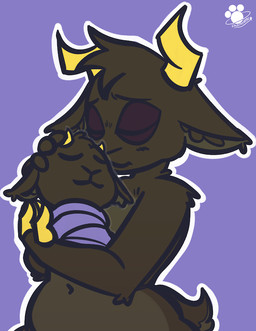 anthro baby cradling eyes_closed female fur hair horn hug hugging_another paws short_stack simple_background size_difference slightly_chubby smile solo tail thick_thighs young pawstronomic honeypop bovid caprine goat mammal 2025 colored digital_drawing_(artwork) digital_media_(artwork) signature trans_(lore) trans_woman_(lore)