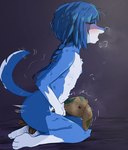 alternate_species anthro blue_body blue_fur blue_hair blue_nipples blush braided_hair breath eyes_closed female female_anthro flat_chested fur grinding hair humping_toy kemono kneeling masturbation nipples nude open_mouth plushie plushophilia side_view solo white_body white_fur young young_anthro young_female an99 arcane_(tv_series) league_of_legends riot_games tencent powder_(arcane) canid canine mammal hi_res