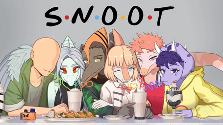 3_horns 5_fingers amber_eyes anthro bald beverage blonde_hair bob_cut bone_frill bow_ribbon broccoli brown_body brown_hair brown_scales chicken_meat chicken_nugget clothing collared_shirt crossover_ship dino_nugget dress_shirt drinking_straw eyelashes eyeliner eyewear facial_horn feathered_wings feathers female fingers food freckled_face freckles frill_(anatomy) front_view glasses green_clothing green_jacket green_topwear grey_body grey_hair grey_scales group hair halter_top head_crest hoodie horn jacket jewelry light-skinned_male light_body light_scales light_skin long_hair looking_at_viewer makeup male meat milkshake multi_horn multicolored_body multicolored_scales necklace nose_horn one_eye_closed orange_body orange_hair orange_scales pink_body pink_scales plant purple_body purple_eyes purple_hair purple_scales red_clothing red_shirt red_tank_top red_topwear scales shirt silly_straw sleeveless_shirt smile snout sundae tank_top teal_eyes topwear two_tone_body two_tone_scales using_wings vegetable white_body white_scales wing_hug wings yellow_clothing yellow_eyes yellow_hoodie yellow_topwear sharkudon cavemanon_studios f.r.i.e.n.d.s goodbye_volcano_high ko_op_(game_developer) snoot_game anon_(snoot_game) fang_(gvh) metal_gear_raymba naomi_(gvh) naser_(gvh) reed_(gvh) trish_(gvh) ceratopsian ceratopsid chasmosaurine dinosaur dromaeosaurid hadrosaurid human mammal marginocephalian ornithischian ornithopod parasaurolophus prehistoric_species pterodactylus pterosaur reptile saurischian scalie theropod triceratops velociraptor 16:9 2026 4k absurd_res crossover digital_drawing_(artwork) digital_media_(artwork) hi_res widescreen brother_(lore) brother_and_sister_(lore) sibling_(lore) sister_(lore)