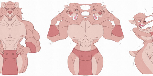 anthro big_breasts bottomwear breast_growth breasts choker clothing female gender_transformation genitals group growth hair jewelry loincloth looking_at_viewer male mitosis mtf_transformation muscular muscular_male necklace nipples nude one_eye_closed open_mouth pink_eyes simple_background smile species_transformation spiral spiral_eyes tail tongue tongue_out transformation vulva white_background scarfyace deer felid mammal 2025 absurd_res digital_media_(artwork) hi_res long_image sequence wide_image