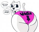 anthro bent_over big_butt black_eyes butt clothing eyelashes female looking_back noseless open_mouth panties rear_view simple_background solo teeth text thick_thighs underwear white_background wide_hips gats gathicc domestic_cat felid feline felis mammal 2018 digital_media_(artwork) english_text