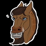 ambiguous_gender blue_eyes brown_body brown_hair brown_mane eyelashes feral gag hair looking_up mane sad solo tape tape_gag text kukan97 dolero equid equine horse mammal 1:1 2024 alpha_channel digital_media_(artwork) english_text male_(lore)