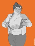 5_fingers anthro bedroom_eyes big_breasts bottomwear bra breast_squish breasts clothed clothing exposed_breasts eyelashes eyewear female fingers glasses hair hair_bun hand_on_breast holding_breast hotpants huge_breasts humanoid_hands looking_at_viewer narrowed_eyes navel nipples open_clothing open_shirt open_topwear orange_background pressing_breasts_together seductive shirt shorts simple_background slightly_chubby slightly_chubby_anthro slightly_chubby_female smile solo squish standing topwear underwear vein veiny_breasts neracoda kass_(neracoda) cetacean dolphin mammal marine oceanic_dolphin orca toothed_whale 2020 greyscale hi_res monochrome