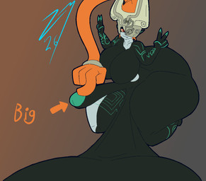 anthro balls big_balls big_breasts big_butt big_penis breasts butt clothing featureless_breasts female floating fused_shadow genitals gesture gradient_background hand_gesture hand_on_penis headgear headwear huge_balls huge_breasts huge_butt huge_penis hyper hyper_balls hyper_breasts hyper_butt hyper_genitalia hyper_penis intersex long_penis markings penis prehensile_hair simple_background solo v_sign siatdusk nintendo the_legend_of_zelda twilight_princess midna hi_res