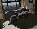 anthro bed bedroom candle furniture male markings multicolored_body nude scales slim_anthro solo stripes tail two_tone_body window akumvsh bethesda_game_studios microsoft the_elder_scrolls scales-like-ash argonian lizard reptile scalie digital_media_(artwork) hi_res