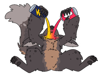 ambiguous_gender anthro beverage drinking energy_drink pawpads paws solo kibblekritterz korwin hi_res