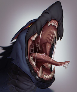ambiguous_gender beak black_beak blue_body blue_fur bodily_fluids dripping fangs fur gaping_mouth gums markings mouth_focus mouth_shot open_mouth red_markings saliva saliva_drip saliva_string scales solo teeth tongue tongue_out yellow_eyes nothehe capcom monster_hunter mythology dragon flying_wyvern furred_dragon furred_scalie mythological_creature mythological_scalie nargacuga scalie hi_res