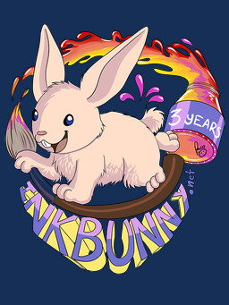 ambiguous_feral ambiguous_gender blue_eyes brush chest_tuft feral fur glistening glistening_eyes head_tuft ink leg_tuft long_ears open_mouth open_smile pink_body pink_ears pink_fur pink_tail side_view smile solo tail text toony tuft pandapaco inkbunny lagomorph leporid mammal rabbit 2013 3:4 alpha_channel url